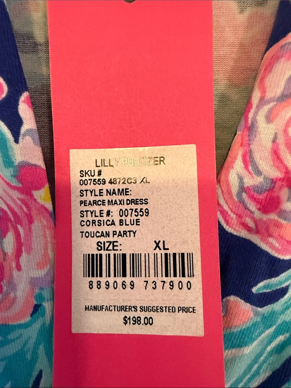 Lilly Pulitzer Floral V-Neck Maxi Dress in Navy and Pink NWT xl Corsica Pearce - Picture 3 of 6